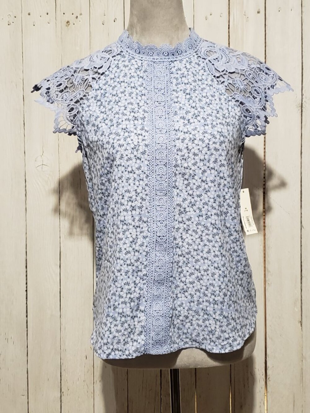 NOBO Crochet Lace Top M Periwinkle Blue Ditsy Floral Cottage Prairie Twee Fairy - Picture 2 of 8